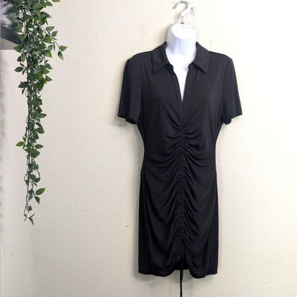 Alice + Olivia Black Marsha Ruched Front Polo Mini Dress Bodycon Slim Cocktail M